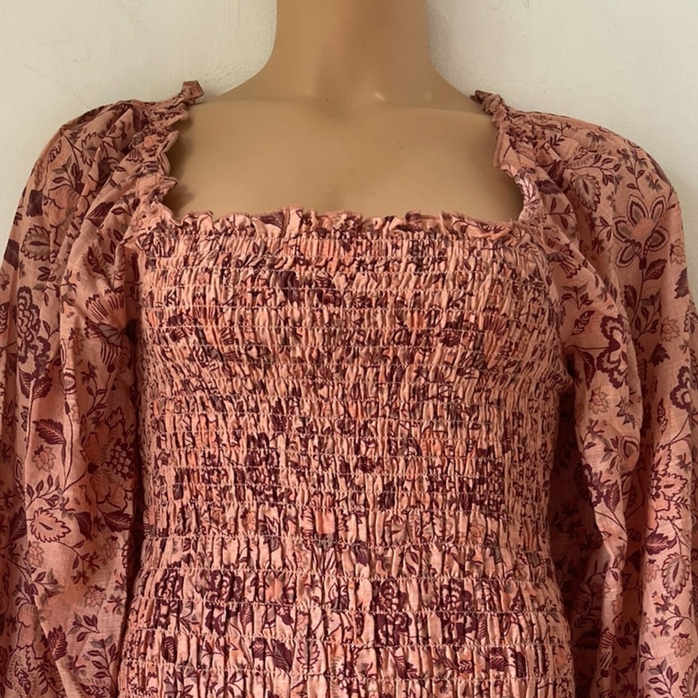 FREE PEOPLE Smock it to Me Floral On/Off Shoulder Mini Dress Coquette Milkmaid S - Picture 11 of 16